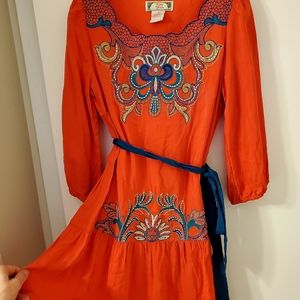 Embroidered flowy 3/4 sleeve dress